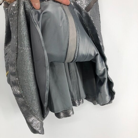 Three Floor Shine On Sequin Dress in Silver Mint Zippers + Mesh Cutouts size 6 - Picture 11 of 16